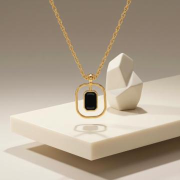 Modern Gold Minimalist  Black Onyx Necklace