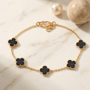 Elegant Gold Black Onyx Floral Bracelet