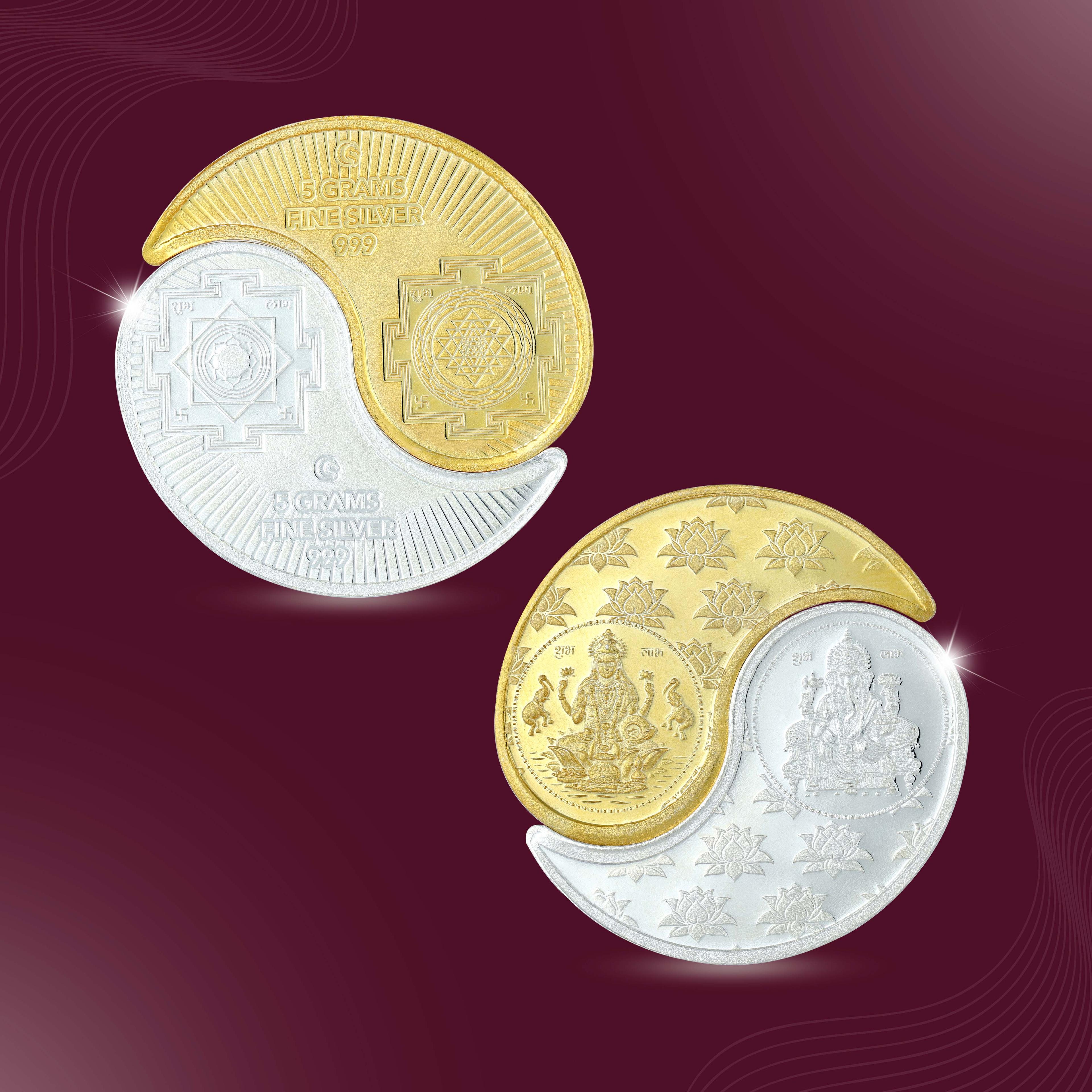 Dual Divine Lakshmi Ganesha Interlock Silver Coin