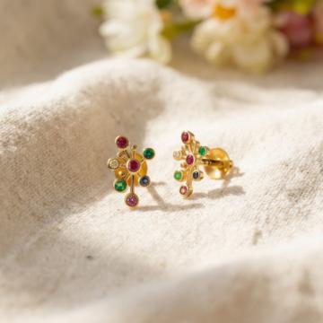 Timeless Gold Starburst Stone Earrings