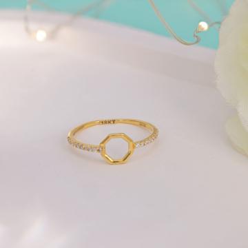 Gold Hexagon Design Ring with Stone Accents