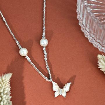 Intricate Butterfly Wing Silver Necklace