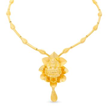 Divine Goddess Sri Lakshmi With Floral Gold Necklaces