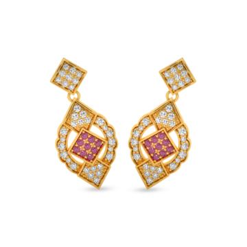 Amazing Dual Stone Rhombic Gold Earrings