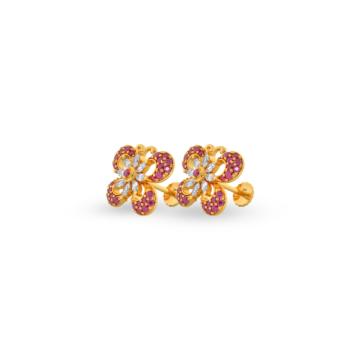 Shimmering Color Stone Butterfly Gold Earrings