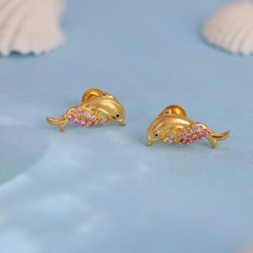 Sunlit Seafoam Dolphin Gold Earrings - Hrdaya Collection
