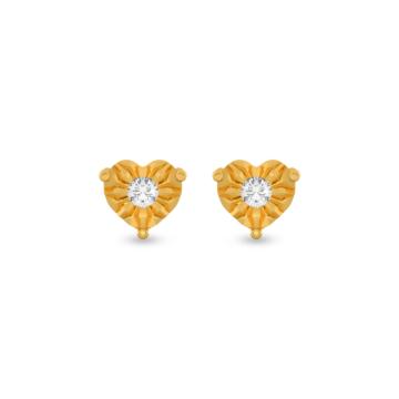 Sparkling Single Stone Heart Gold Earrings