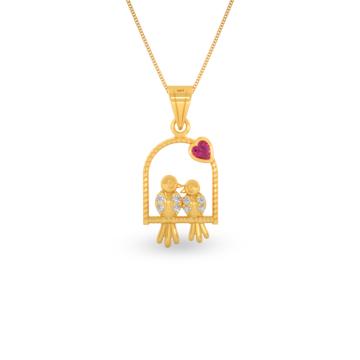 Twin Birds With Heartin Gold Pendants