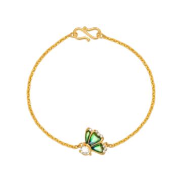 Sparkling Green Enamel Butterfly Gold Bracelet
