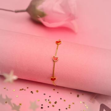 Dainty Hearty Bliss Enamel Coated Gold Bracelet - Valentine Collection