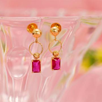 Ornate Rectangular Shape Stone Gold Earrings - Flio Collection