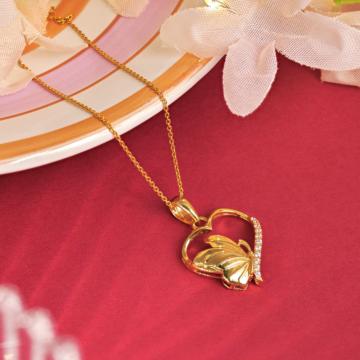 Radiant Heart Nest Butterfly Charm Gold Pendant