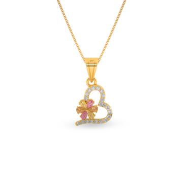 Flower Holding Romantic Heartin Gold Pendants - Valentine Collection