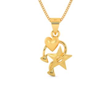 Galaxy Star with Love of Heartin Gold Pendants
