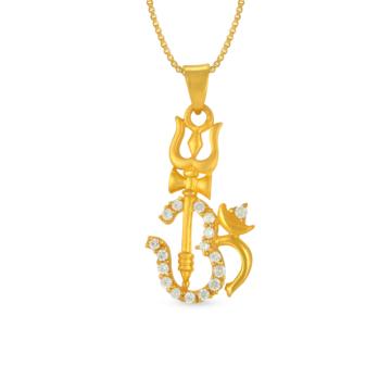 Ethnic Lord Shiva Trishul Gold Pendant
