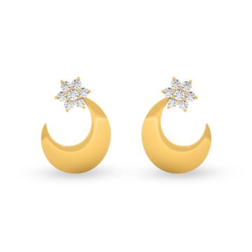 Fantastic Half Moon and Star Gold Earrings