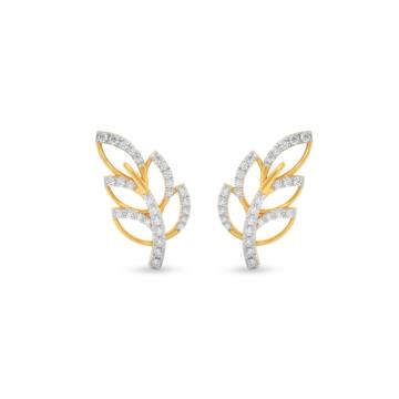 Glinting Leaf Pattern Diamond Earrings-736A001521-1-EF IF VVS-18kt Yellow Gold-