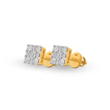 Petite Square Pattern Diamond Earrings-736A001475-1-EF IF VVS-18kt Yellow Gold-