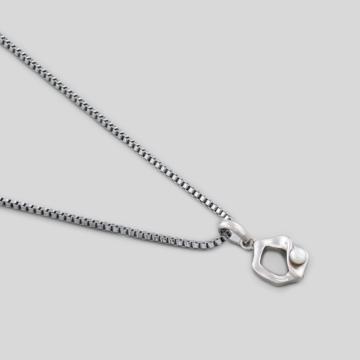 Minimalist Hexa Pearl Silver Pendant With Earring Set