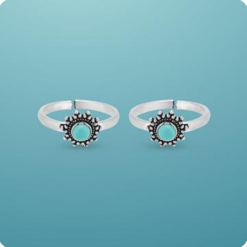 Amazing Blue Stone Silver Toe Rings