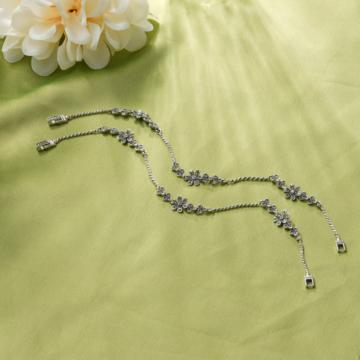 Dashing Marcasite Stone Floral Silver Anklets