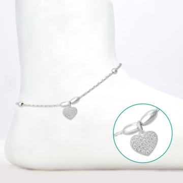 Amiable Dangling Heart Silver Anklets
