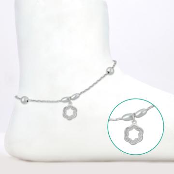 Effulgent Floral Charms Silver Anklets