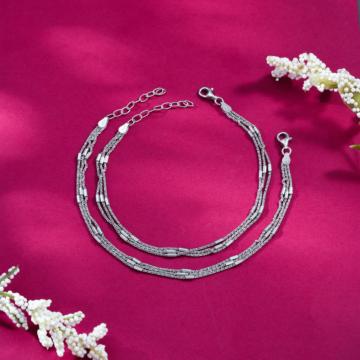 Appealing Triple Layer Silver Anklets