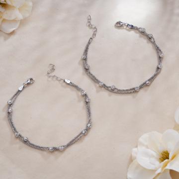 Fancy Carved Balls Silver Anklets