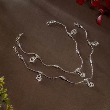 Amiable Dangling Floral Silver Anklets
