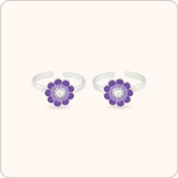 Glossy Floral Design Silver Toe Rings
