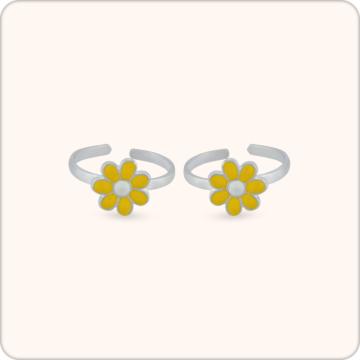 Adorable Floral Stone Silver Toe Rings