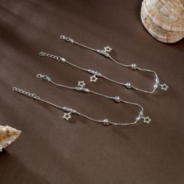 Pretty Star Charms Silver Anklets