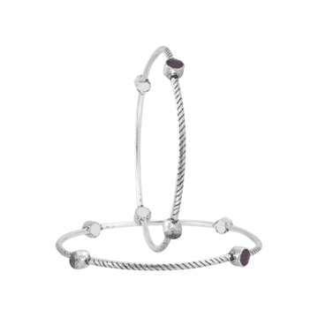 Subtle Sophistication White and Red Stone Silver Bangles
