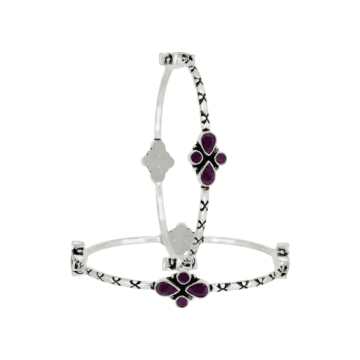 Crimson Spark Red Stone Silver Bangles