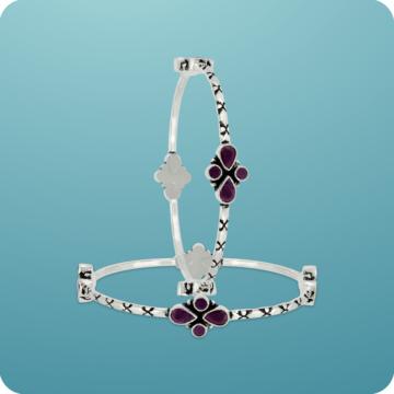 Crimson Spark Red Stone Silver Bangles