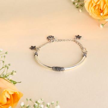 Silvery Serenade Sparkling Charms Adjustable Silver Bracelet