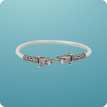 Powerful Presence Textured Elephant Silver Cuff Bracelet