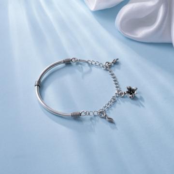 Whimsical Flora Enchantment Cascading Dangles Silver Bracelet