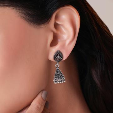 Upbeat Triangular Dangling Silver Jhumka Earrings