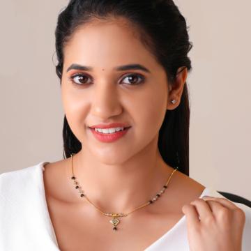 Glitzy Floral Black Beads Silver Mangalsutra Chains