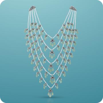 Ravishing Penta Layered Green Stone Drop Silver Necklace
