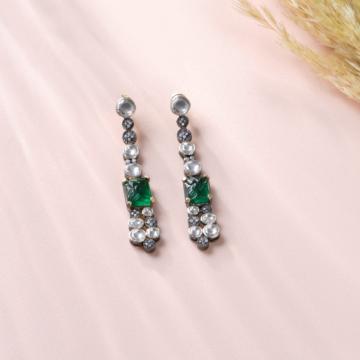 Enticing Floral Green Stone Silver Earrings
