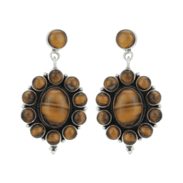 Fabulous Floral Tiger Stone Silver Earrings