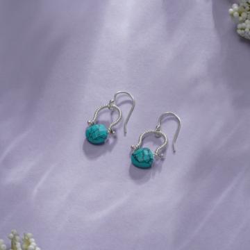 Gleaming Twisted Turquoise Silver Earrings