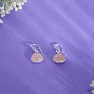 Dainty Rose Quartz Silver Earrings