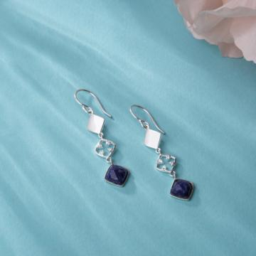 Spectacular Lapiz Stone Silver Earrings