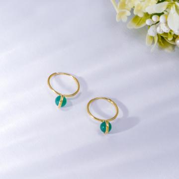 Stylish Green Stone Drop Silver Earrings