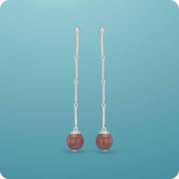 Sleek Long Drop Rhodonite Stone Silver Earrings