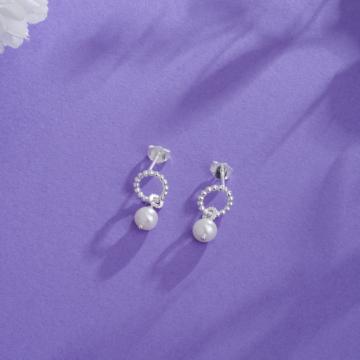 Stunning Round Beaded Pearl Drop Silver Earrings